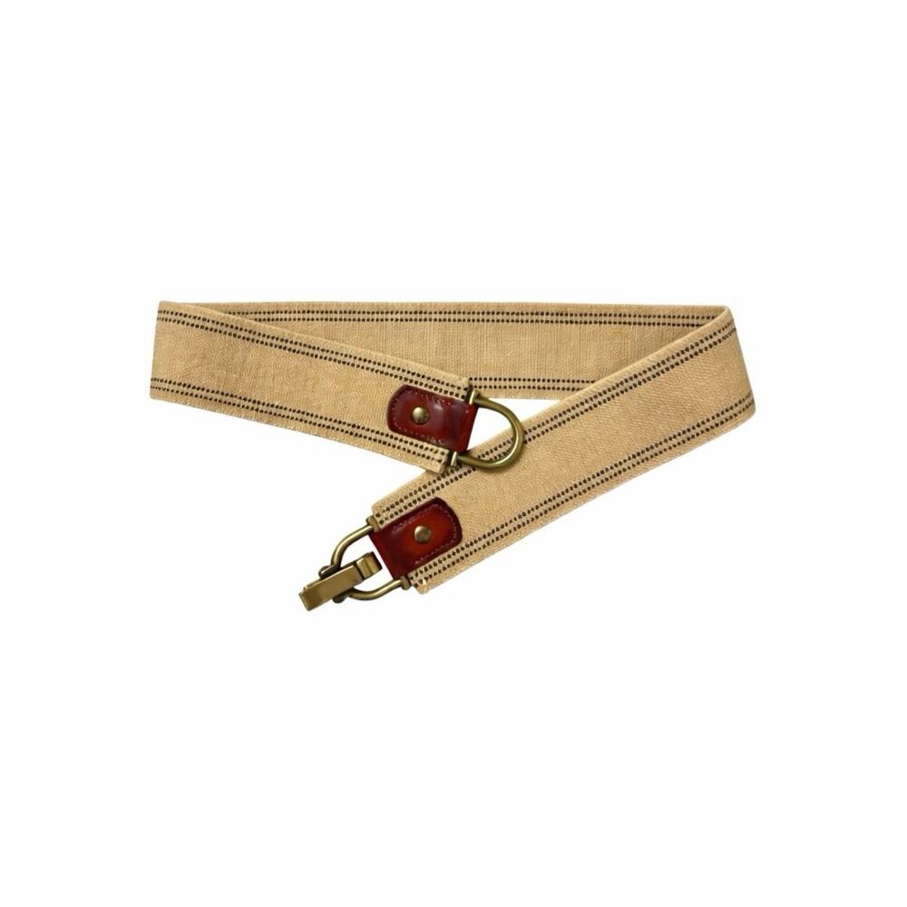 J.Crew stretch woven belt with leather tabs and horsebit brass hardware